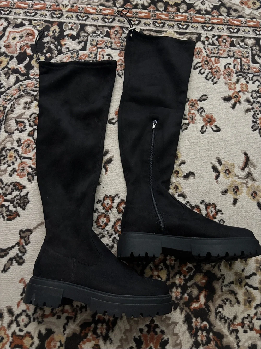 NEW Over-the-Knee Black Faux Suede Platform Boots - Women's